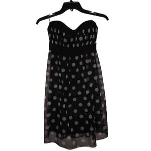 Hot Kiss Black & White Polka Dot Sparkle Strapless Mini Dress Juniors Sz.M Y2K